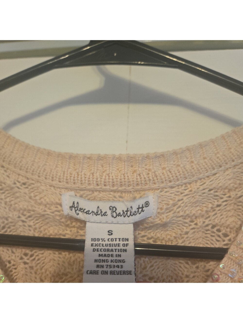 Vtg Alexandria Bartlett Crochet Open Knit Cardigan Sequins Sz S Cotton Ivory - Picture 4 of 7